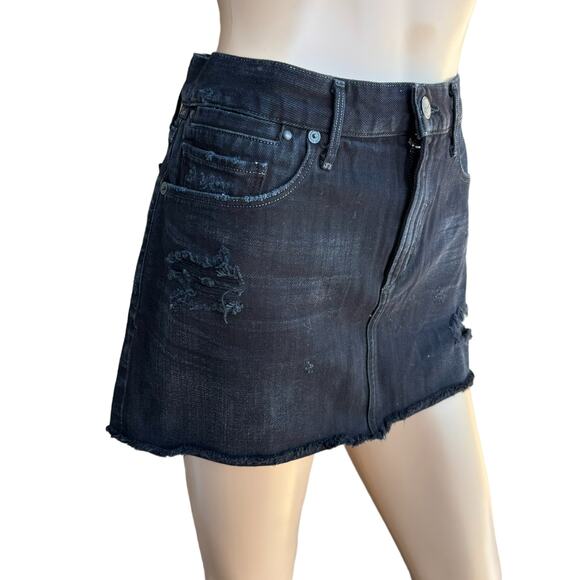New Citizens Of Humanity Daria Black Distressed Cut Off Jean Denim Mini Skirt 27 - Picture 2 of 11